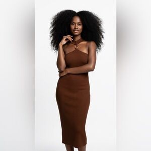 Elegant Brown Halter Neck Dress